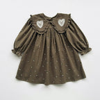 Arrival Autumn Girls Hearts Embroidery and Floral Printed Pattern Long Sleeves Dress-2