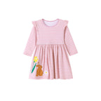 Autumn and Spring Arrival Striped and Cartoon Pattern Long Sleeves Dress for Stylish Girls-4