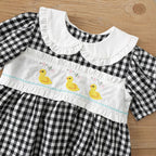 Arrival Autumn Girls Duck and Plaid Pattern Long Sleeves Dress with Collar-3