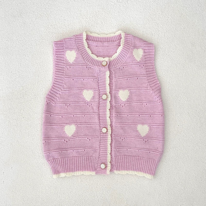 Autumn Arrival Baby Unisex Comfortable Hearts Pattern Knitted Sleeveless Vest-4