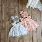 Summer Hot Selling Baby Kids Girls Fly Sleeves Flowers Embroidered Tulle Design Princess Dress with Hat-1