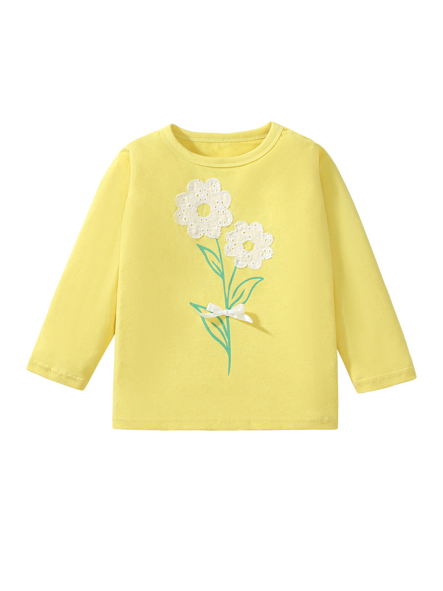 Arrival Autumn Girls’ Cute Flowers Pattern Long Sleeves T-Shirt In European And American Style For Summe-0