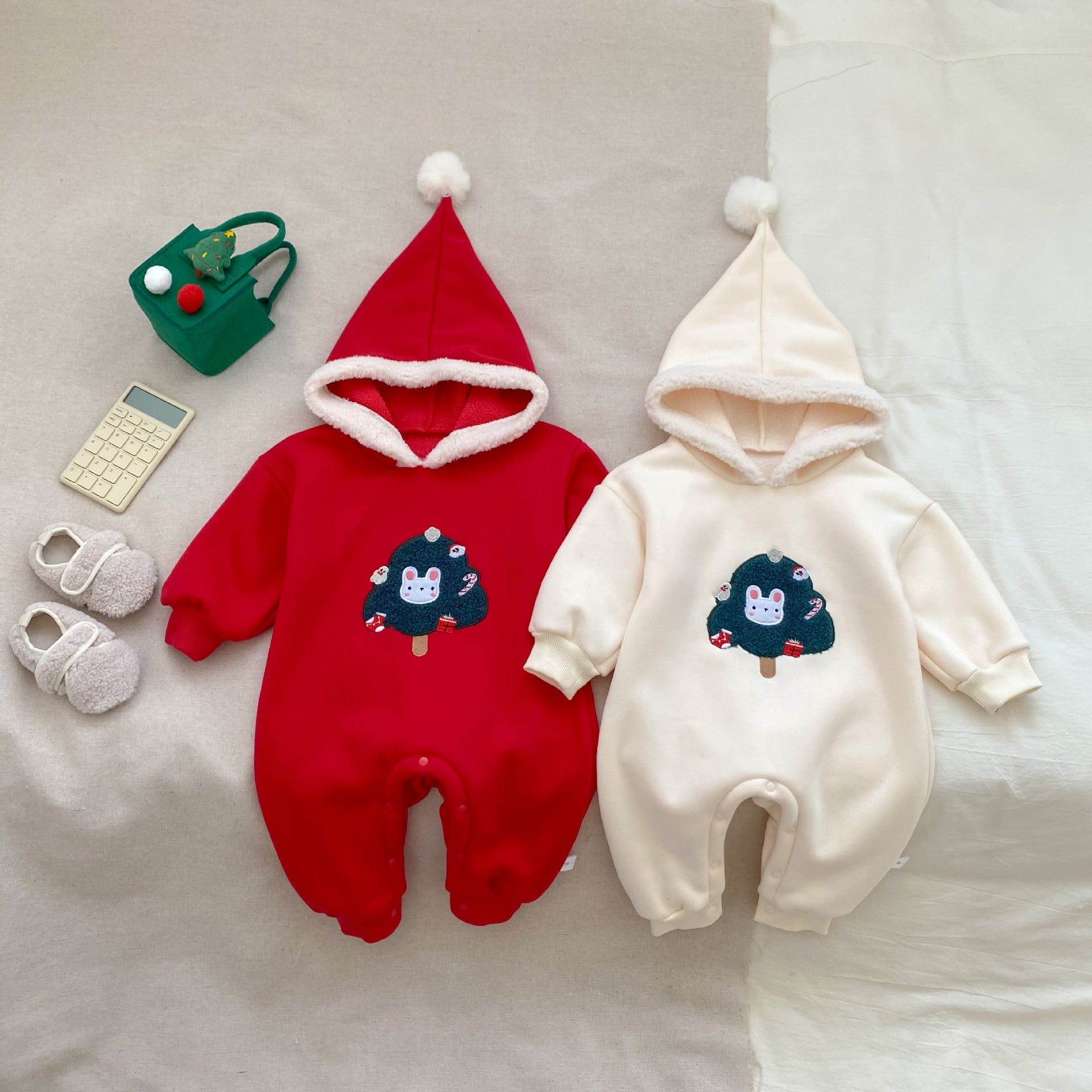 Autumn and Winter Arrival Baby Unisex Christmas Tree Pattern Long Sleeves Casual Rompers-0