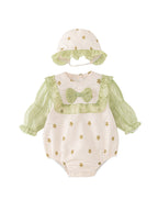 Autumn Arrival Baby Girls Flowers Pattern Long Sleeves Lace Patchwork Onesies with Hat-2