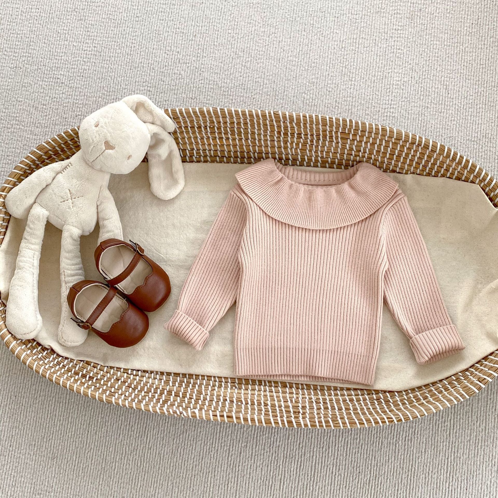 Autumn Arrival Baby Kids Girls Comfortable Simple Solid Color Knitted Long Sleeves Top with Collar-2