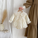 Autumn Arrival Baby Girls Long Sleeves Beige Embroidery Onesies Dress-3