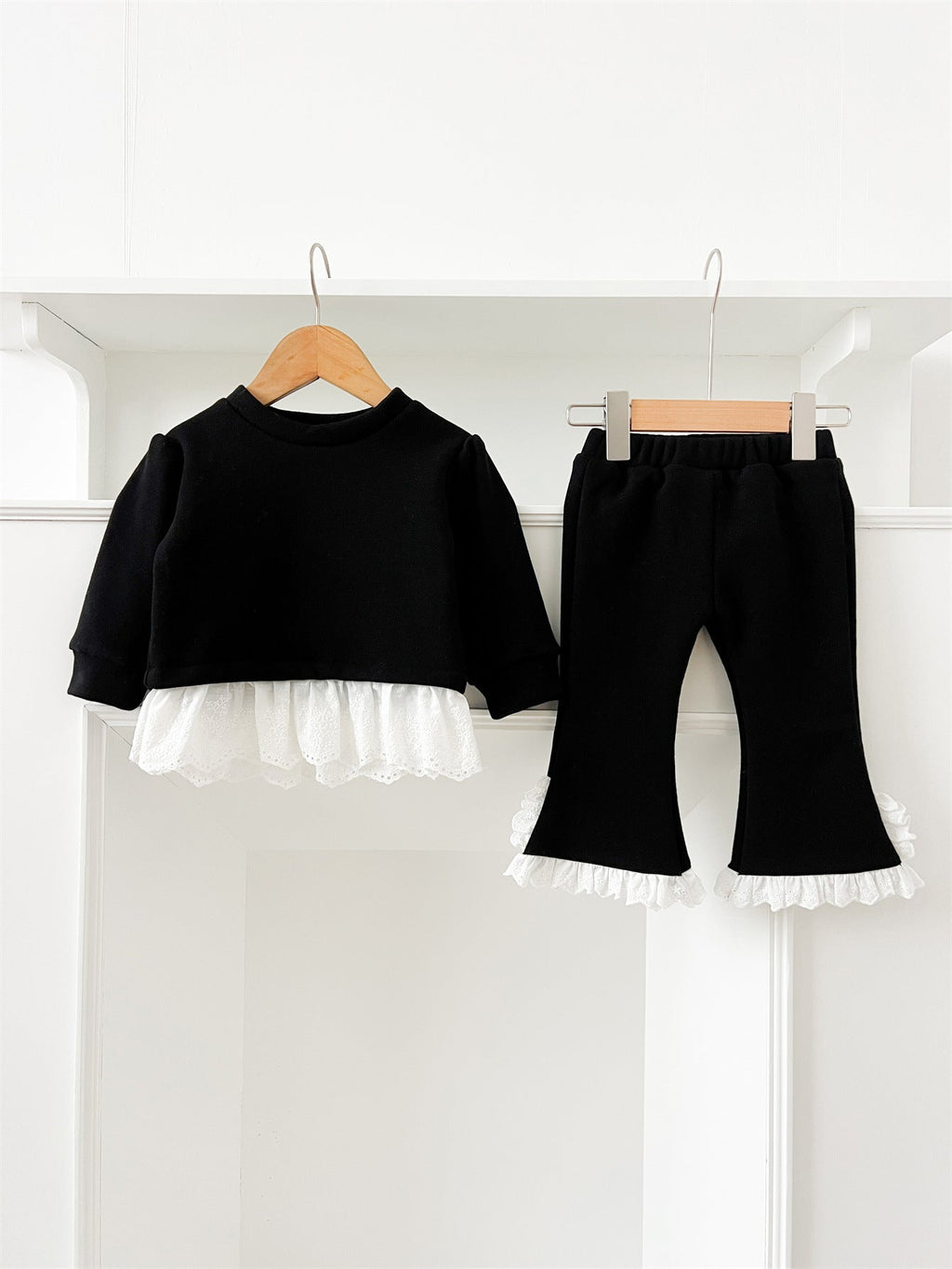 Arrival Autumn Baby Girls Long Sleeves Patchwork Design Fleece-lined Top and Bottom Set – Clothing Set-2