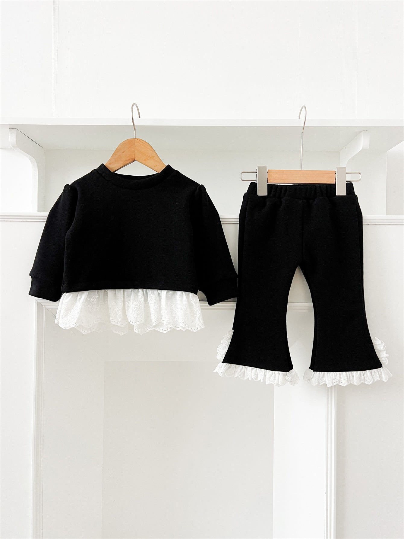 Arrival Autumn Baby Girls Long Sleeves Patchwork Design Fleece-lined Top and Bottom Set – Clothing Set-2