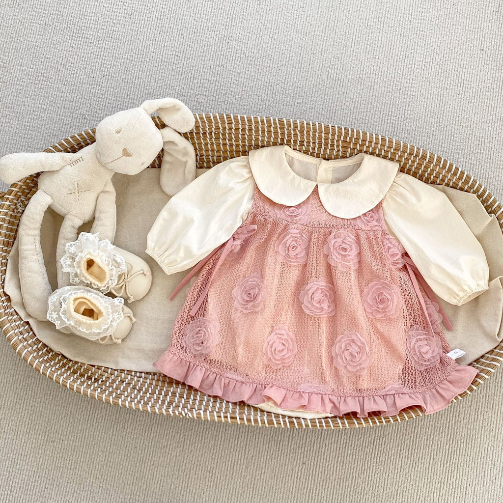 Arrival Autumn Baby Girls Long Sleeves Simple Top and Floral Pattern Dress – Detachable Clothing Set-2