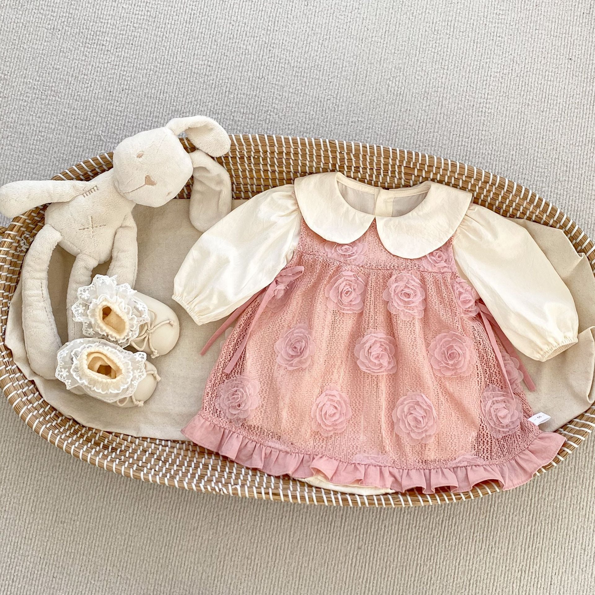 Arrival Autumn Baby Girls Long Sleeves Simple Top and Floral Pattern Dress – Detachable Clothing Set-2