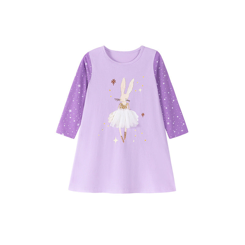 Autumn and Spring Arrival Star and Cartoon Pattern Long Sleeves Dress for Stylish Girls-4