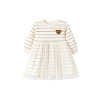Autumn and Winter Warm Arrival Teddy Cartoon and Striped Pattern Long Sleeves Crew Neck Dress for Stylish Girls-4