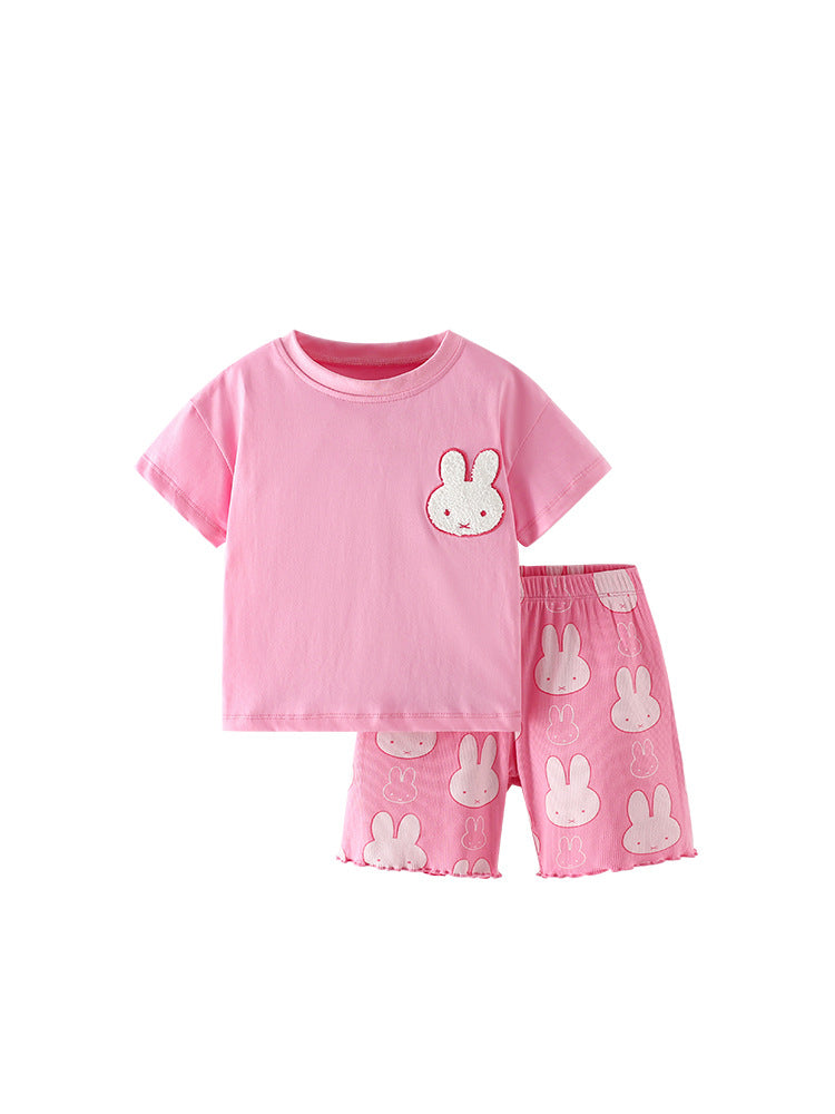 Arrival Summer Baby Kids Girls Cartoon Rabbits Pattern T-shirt and Shorts Clothing Set-3