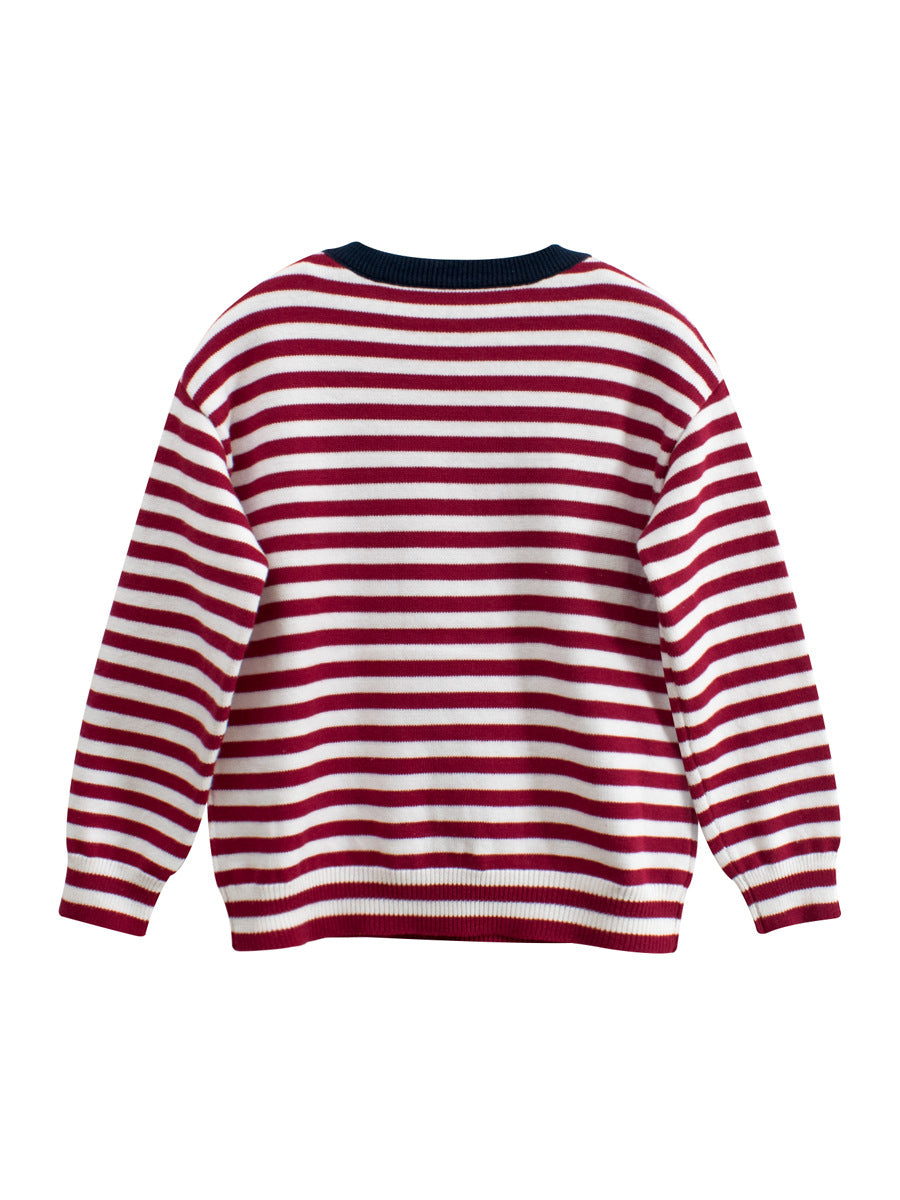 Arrival Baby Kids Puppy Logo and Striped Pattern Crew Neck Long Sleeves Knitted Top-4