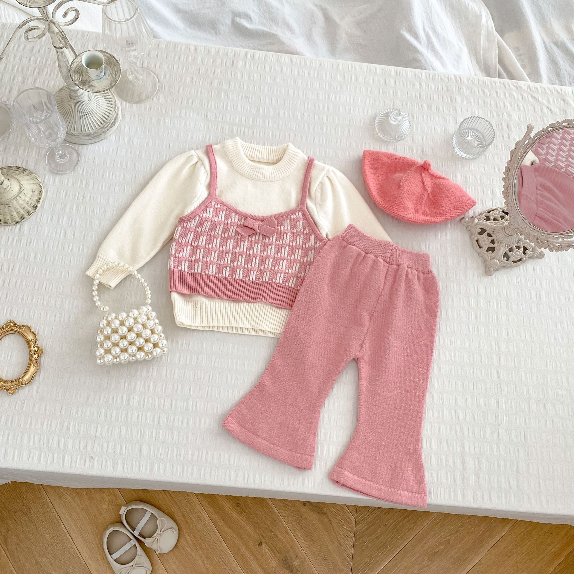 Arrival Autumn Baby Girls Long Sleeves Simple Color Patchwork Knitted Sweater and Solid Color Long Trousers – Clothing Set-3