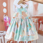 Arrival Summer Girls Sleeveless Peter Pan Collar Colorful Pattern Thin Dress-3