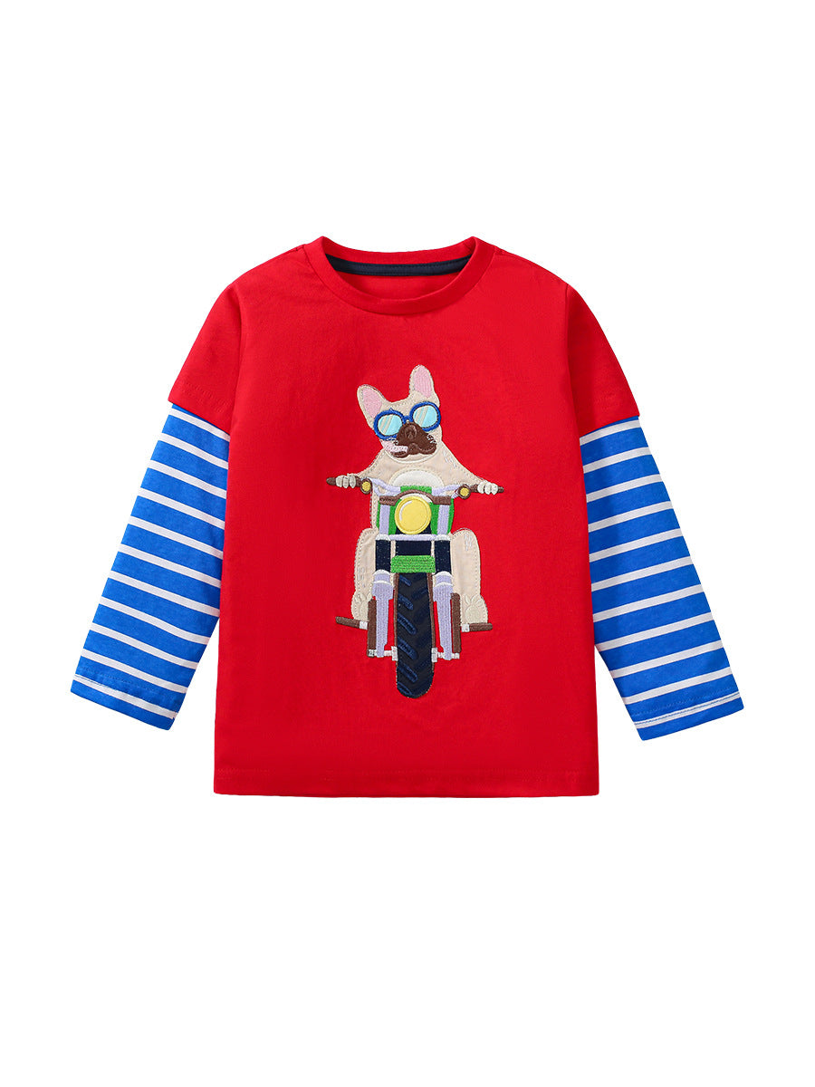 Arrival Autumn Boys’ Patchwork Long Sleeves Cartoon Pattern T-Shirt In European And American Style For Summer-0