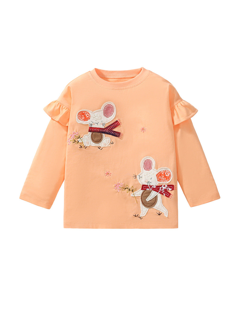 Arrival Autumn Girls’ Animals And Flowers Cartoon Pattern Long Sleeves T-Shirt In European And American Style For Summer-0