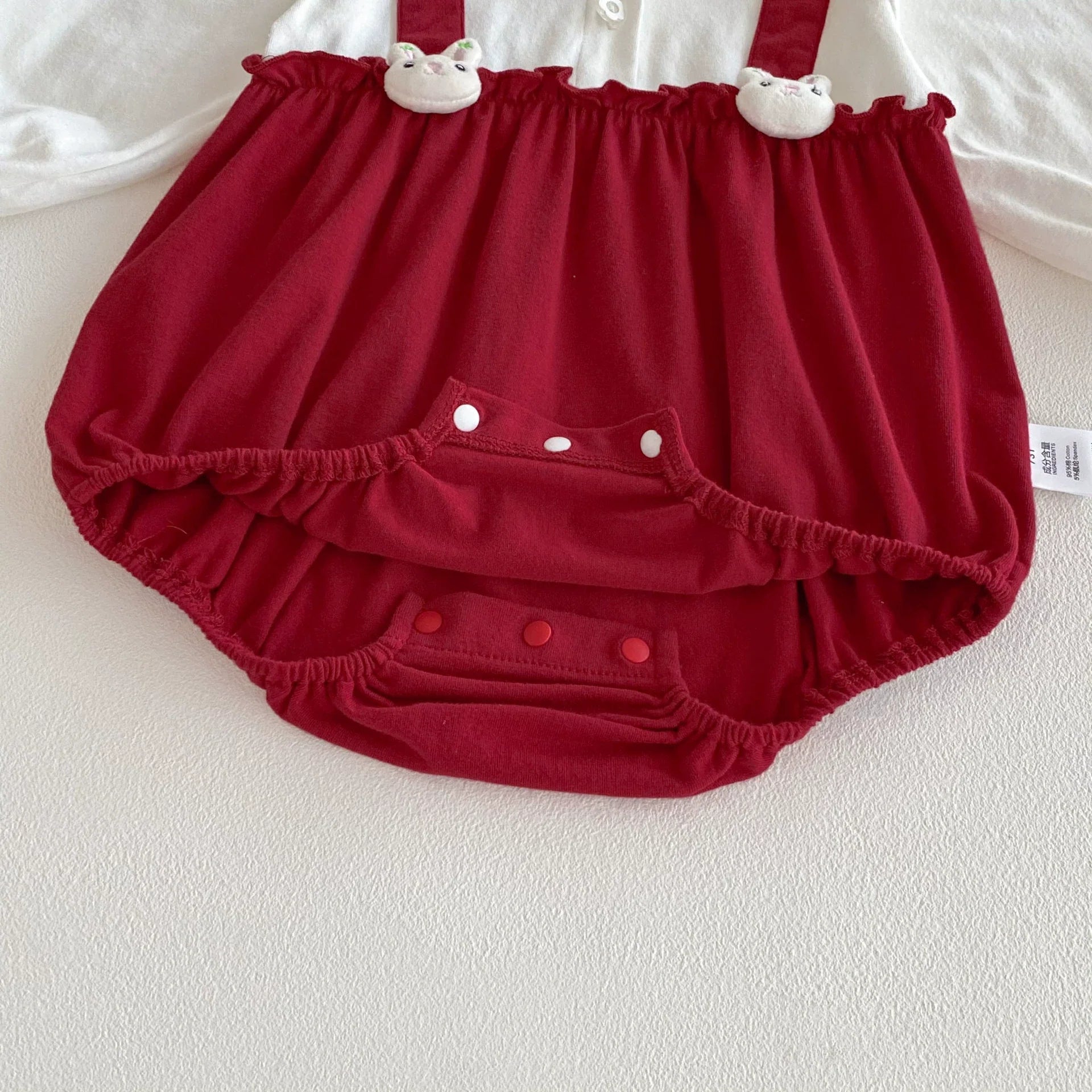 Autumn Arrival Baby Girls Long Sleeves Strawberry and Rabbit Pattern Color Patchwork Onesies-3