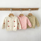 Autumn Arrival Baby Girls Comfortable Mushroom or Butterfly-bows Decorated Knitted Long Sleeves Cardigan-3