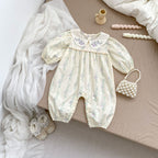 Arrival Autumn Baby Girls Long Sleeves Floral Pattern Romper with Embroidered Collar-4