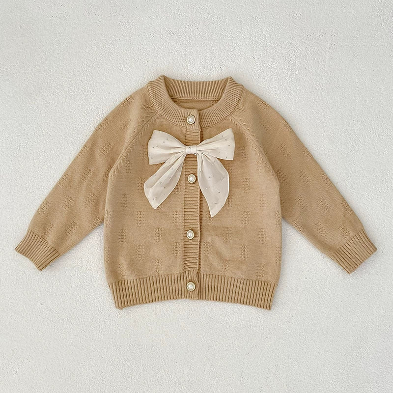 Autumn Arrival Baby Girls Comfortable Butterfly-bow Decorated Knitted Long Sleeves Cardigan-2