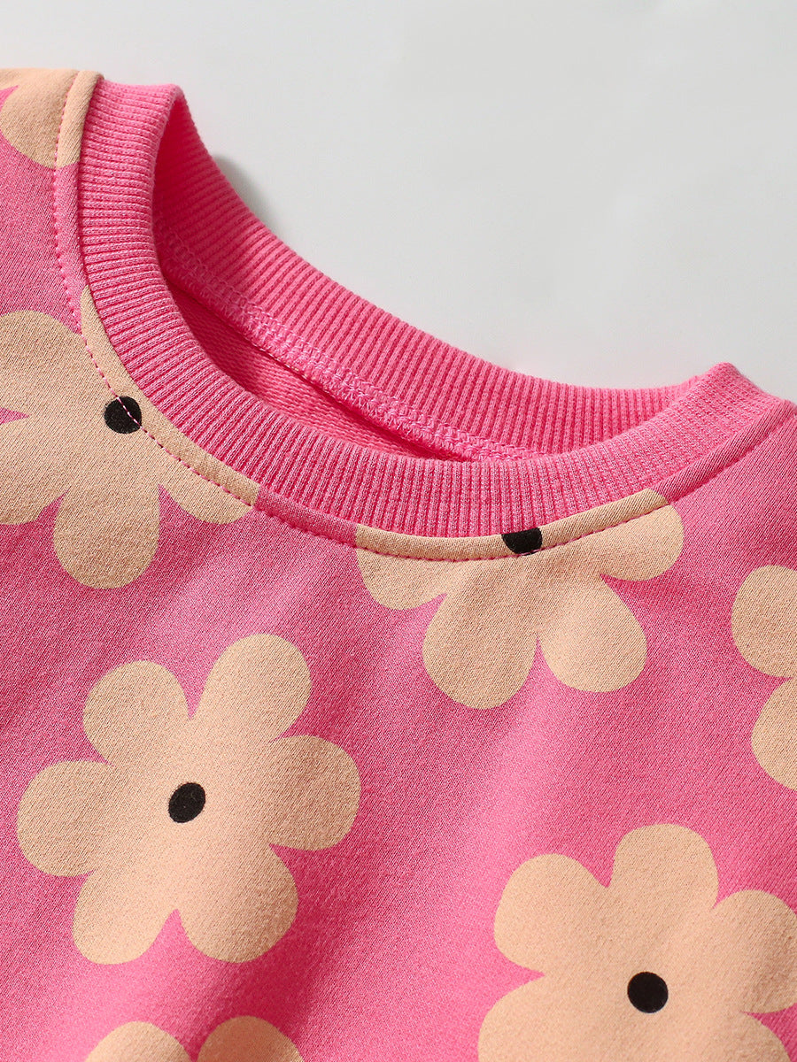 Arrival Spring And Autumn Girls Pretty Flowers Pattern Long Sleeves Top Pullover And Pants Clothing Set-4
