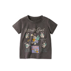 Summer Arrival Girls’ Rabbits Cartoon and Letters Pattern Short Sleeves T-shirt in European and American Style-0