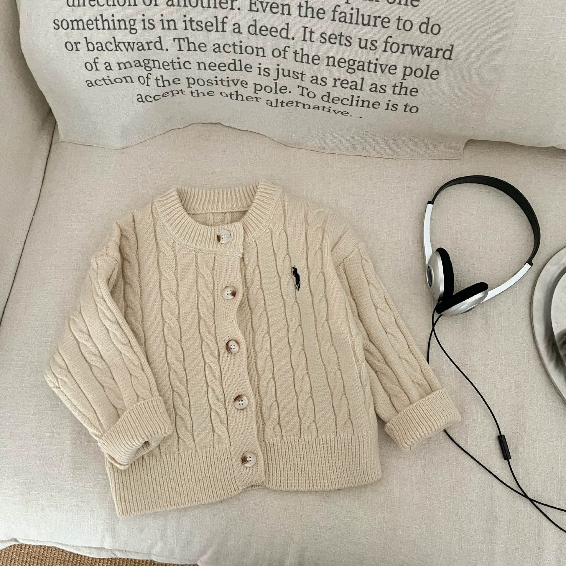 Autumn Arrival Baby Kids Unisex Comfortable Jacquard Pattern Knitted Long Sleeves Cardigan-3