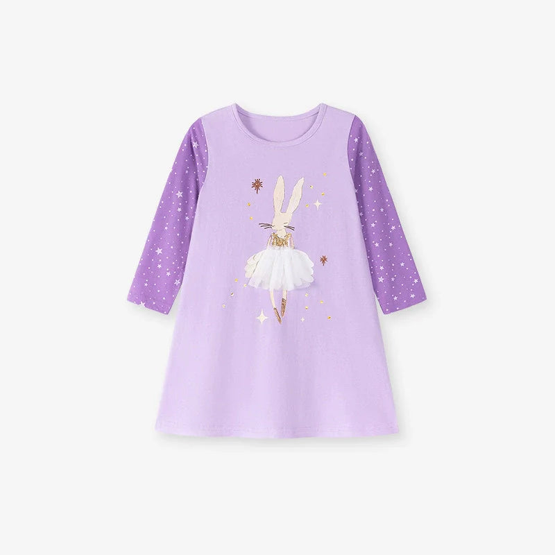 Autumn and Spring Arrival Star and Cartoon Pattern Long Sleeves Dress for Stylish Girls-0
