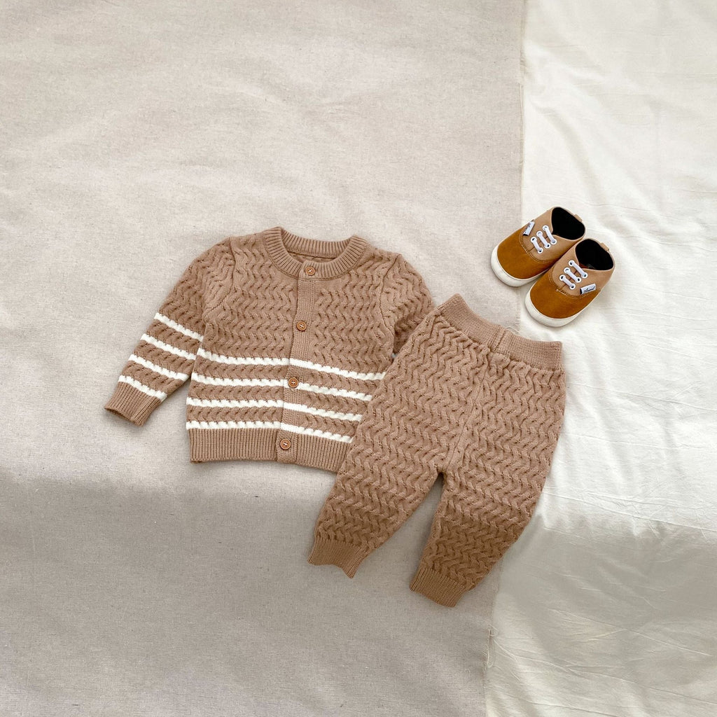 Arrival Autumn Baby Kids Unisex Long Sleeves Striped Knitted Cardigan and Long Trousers – Clothing Set-2