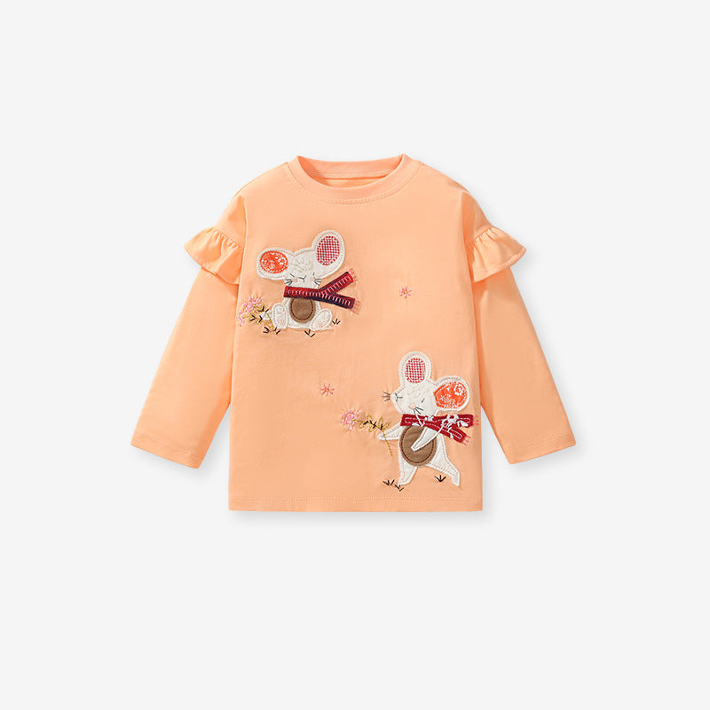 Arrival Autumn Girls’ Animals And Flowers Cartoon Pattern Long Sleeves T-Shirt In European And American Style For Summer-1