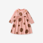 Arrival Autumn Girls Cartoon Rabbit And Polka Dots Pattern Crew Neck Long Sleeves Princess Dress-1