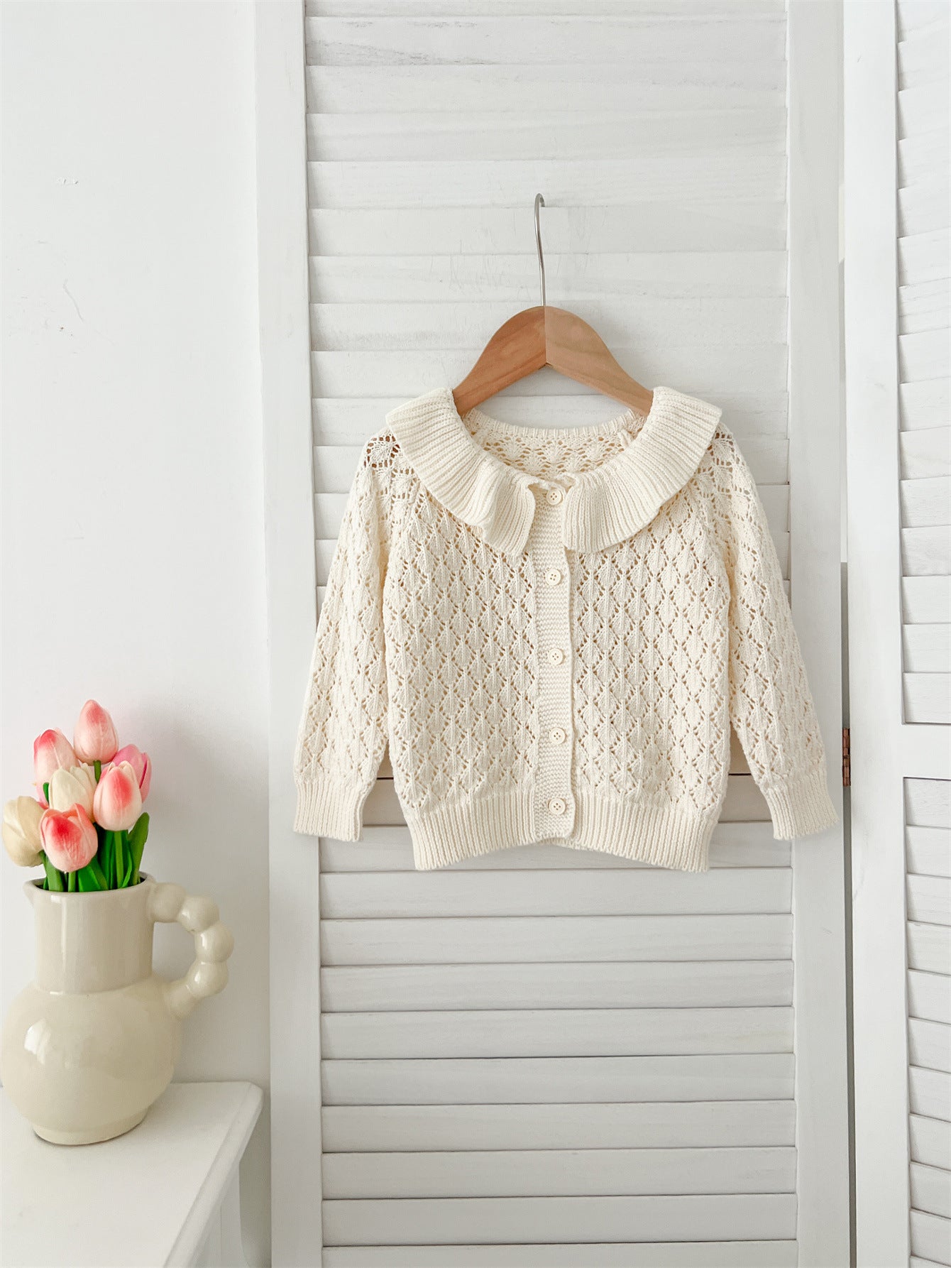 Autumn Arrival Baby Kids Girls Comfortable Hollow-out Geometric Argyle Pattern Knitted Long Sleeves Cardigan-2
