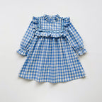 Arrival Autumn Girls Plaid Pattern Long Sleeves Ruffle Neck Dress-1