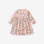 Arrival Autumn Girls Long Sleeves Cartoon Panda Pattern Crew Neck Dress-1