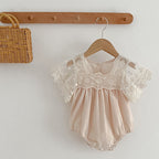 Arrival Summer Baby Kids Girls Embroidery Tulle Patchwork Short Sleeves Onesies-1