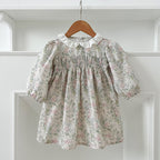 Arrival Autumn Baby Kids Girls Long Sleeves Light Green Floral French Collar Onesies and Dress – Princess Sister Matching Set-4