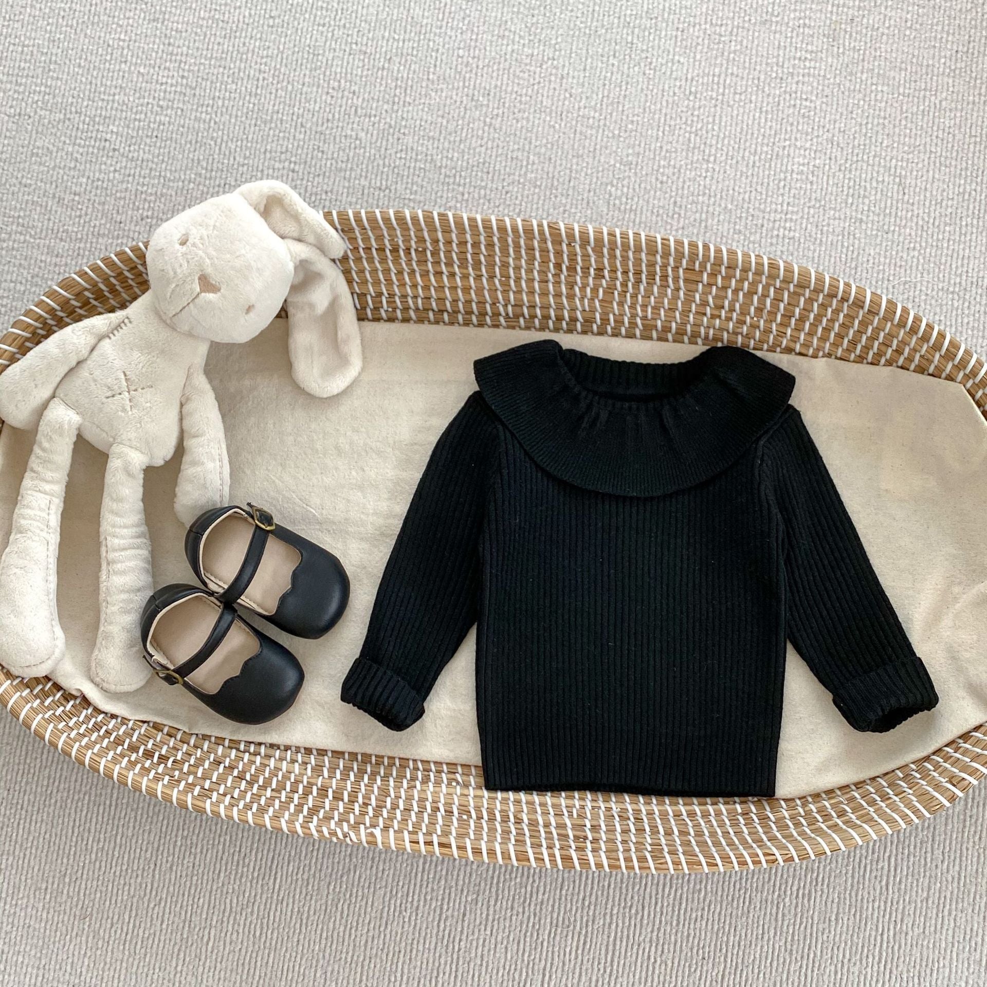 Autumn Arrival Baby Kids Girls Comfortable Simple Solid Color Knitted Long Sleeves Top with Collar-1