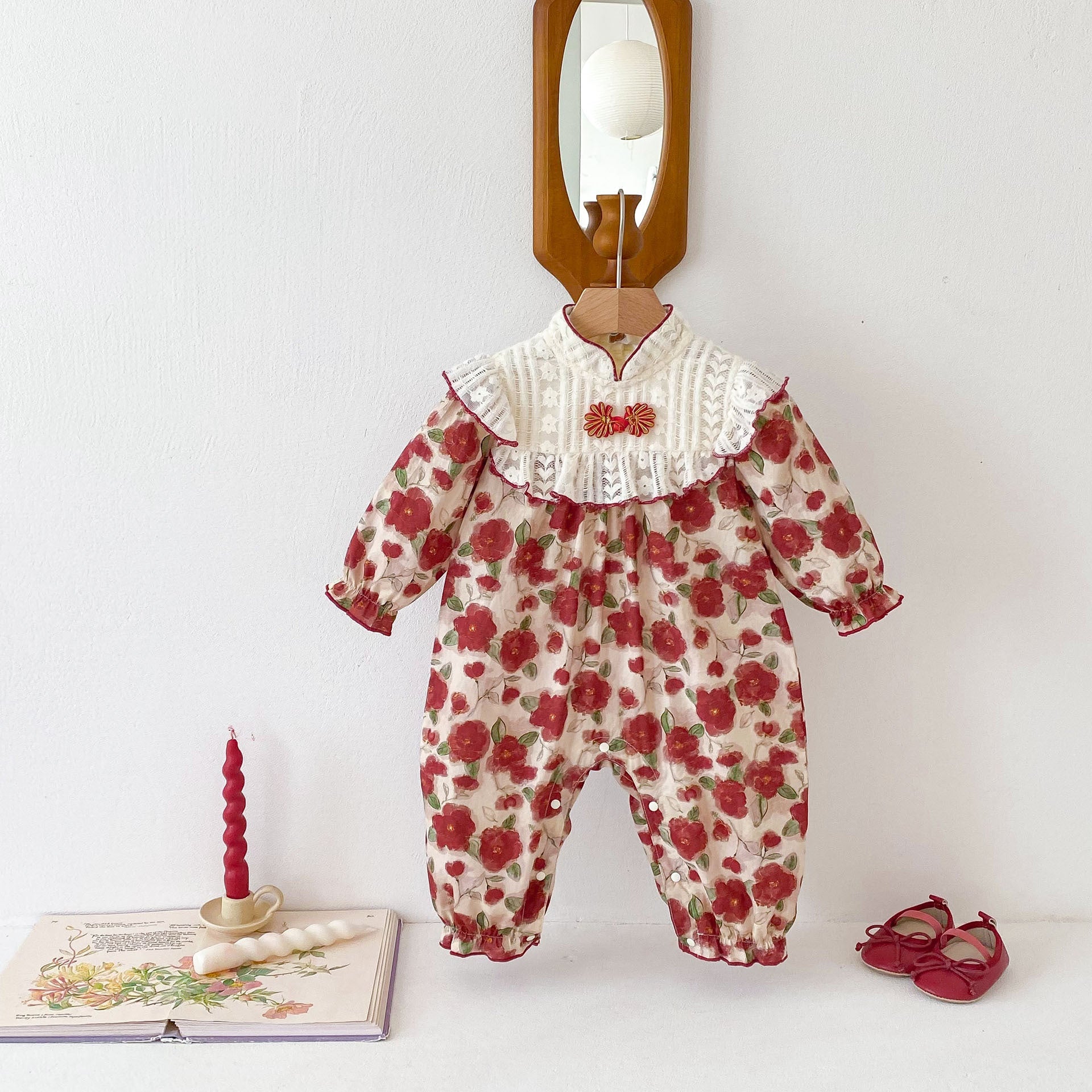 Autumn Arrival Baby Girls Long Sleeves Floral Print Romper Bodysuits-2