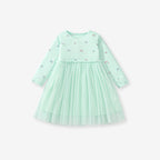 Arrival Autumn Girls Rainbows Print Crew Neck Long Sleeves Tulle Patchwork Princess Dress-1