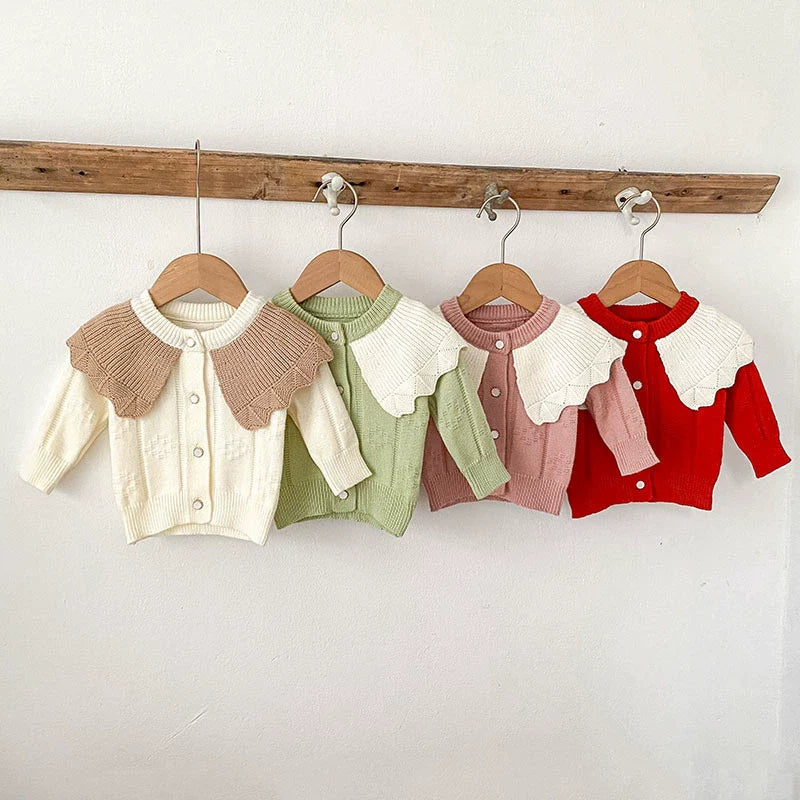Autumn Arrival Baby Girls Comfortable Color Patchwork Knitted Long Sleeves Cardigan-0