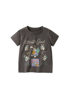 Summer Arrival Girls’ Rabbits Cartoon and Letters Pattern Short Sleeves T-shirt in European and American Style-4