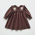 Arrival Autumn Girls Hearts Embroidery and Floral Printed Pattern Long Sleeves Dress-1