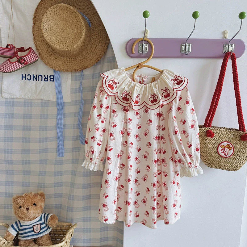 Arrival Autumn Girls Fruits and Cartoon Pattern Long Sleeves Dress-3
