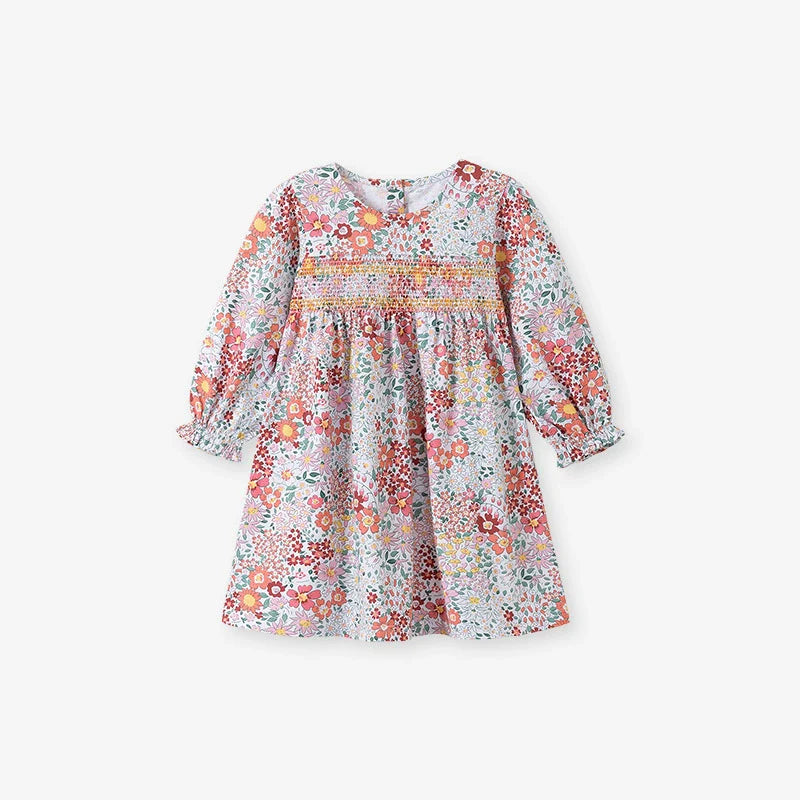 Arrival Autumn Girls Floral Pattern Long Sleeves Crew Neck Dress-0