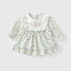 Arrival Autumn Baby Girls Floral Long Sleeves Rabbit Pattern Embroidered Dress-0