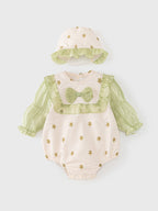 Autumn Arrival Baby Girls Flowers Pattern Long Sleeves Lace Patchwork Onesies with Hat-5