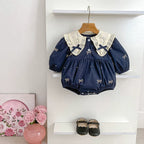 Arrival Spring Baby Kids Girls Long Sleeves Bows Embroidery Pattern Floral Collar Onesies and Dress – Princess Sister Matching Set-5