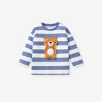 Arrival Autumn Girls’ 3D Teddy Bear Long Sleeves Striped T-shirt in European and American Style-1